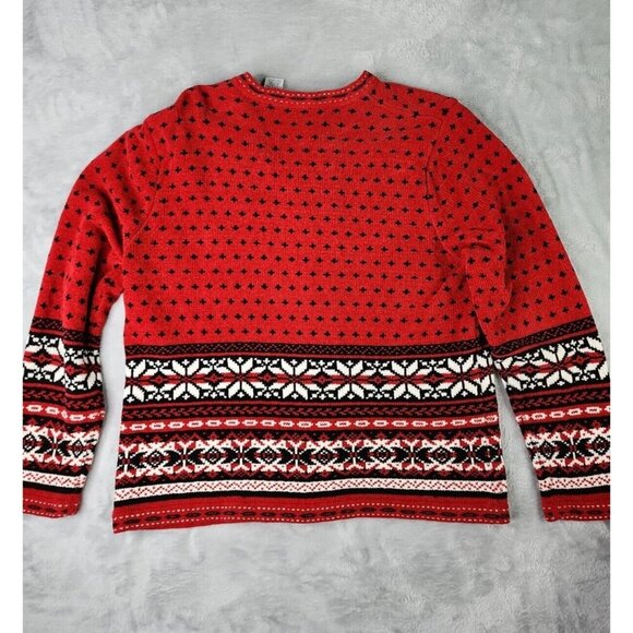 Croft & Barrow Womens Cardigan Sweater M Red Nordic Fair Isle Granny Metal Clasp - Picture 6 of 11